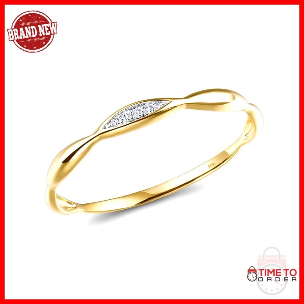 10K Solid Gold Diamond Twisted Stacking Ring Size 7.5
